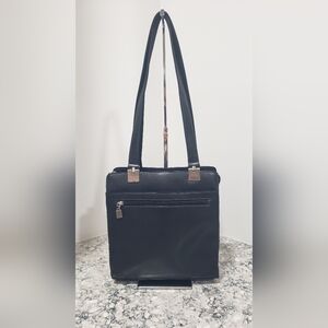 Liz Claiborne Black Leather And Nylon Shoulder Purse